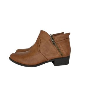 Sun + Stone Women's Adelinee Double Zip Ankle Booties Almond Toe Brown Size 6.5
